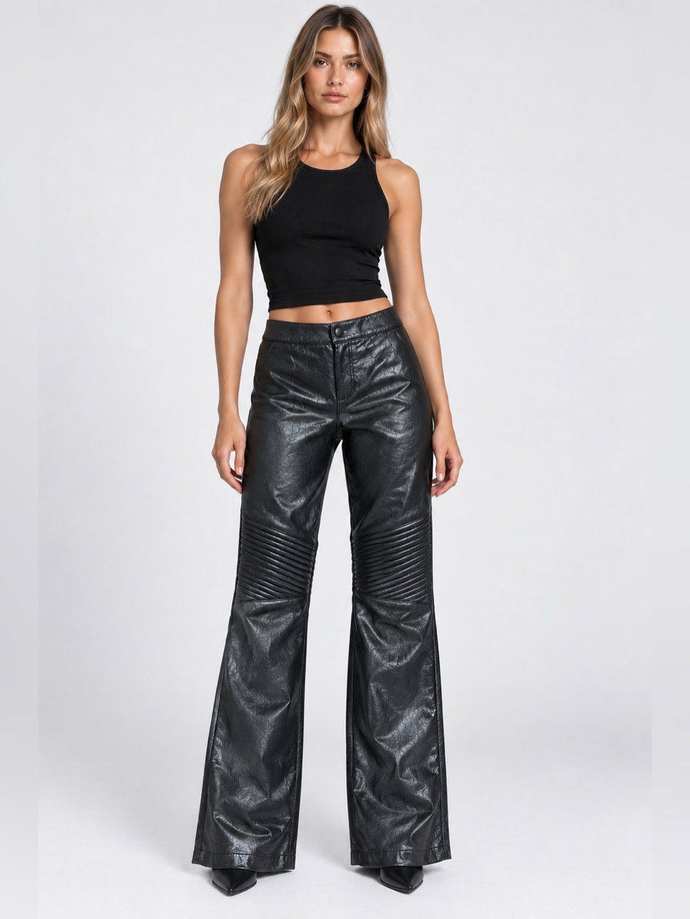 Nakedvice Kiko Pants Womens Medium Black Vegan Leather Moto Ribbed Wide Leg New